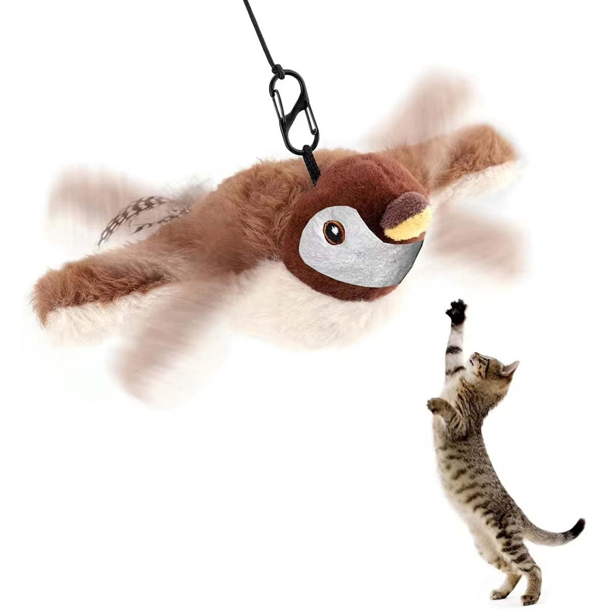 Interactive Flapping Bird Cat Toy with Teasing String No Flying Feature Includes Simulated Sound for Small Medium Large Cats